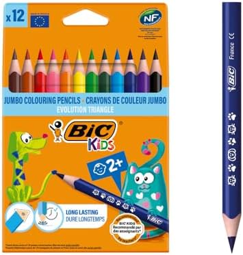BIC Kids Evolution Triangle Coloured Pencils, Ideal for Small Kids 2 Years and Up, Extra Resistant, 12 Pack image 3