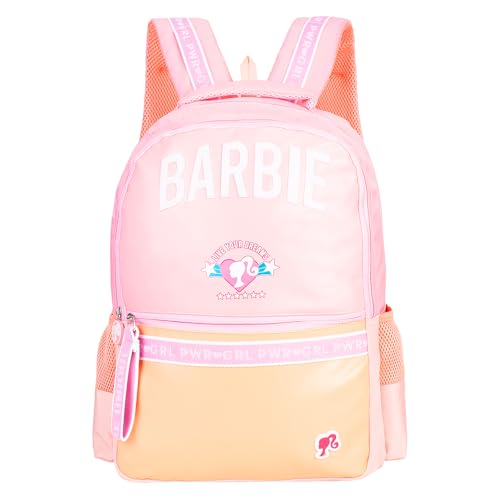 Barbie Pink & Peach 15 Inch School Bag for Girls with Spacious Compartment School Bag for Nursery, Preschool & Primary