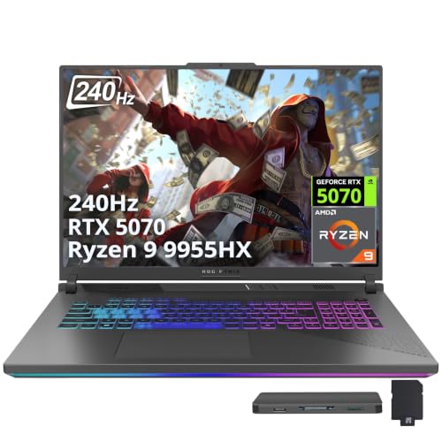 Image of ASUS ROG Strix G18 18 inch WQXGA 240Hz Gaming Laptop, AMD Ryzen 9 9955HX, GeForce RTX 5070, 64GB DDR5, 5TB Storage(4TB SSD+1TB Docking Station), 4-Zone RGB Backlit Keyboard, WiFi 6E, Win 11 Pro, Gray