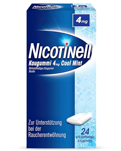 Nicotinell Nikotinkaugummi 4 mg Cool Mint 24 St - zur Rauchentwöhnung und Linderung von Rauchverlangen - Nikotinersatzprodukt unterstützt das rauchfrei werden und bei Entzugssymptomen zuckerfrei