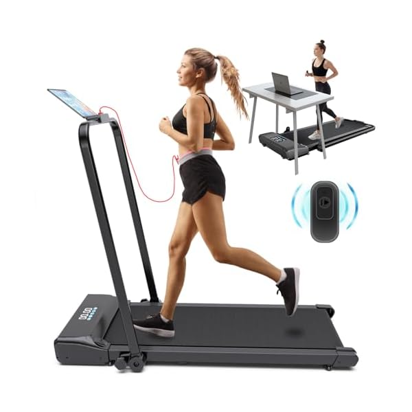 AJUMKER loopband inklapbaar met display en afstandsbediening 1-12KM/U treadmill 2.0PK geluidsarm ruim Walking Pad voor thuis en kantoor ruimtebesparend geen installatie Maximaal (black)