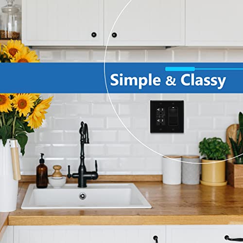 Lider Matte Finish Double Decorator Switch Cover, 2 Gang Outlet Wall Plate, Mid-Size 2-Gang 4.88" X 4.92", Unbreakable Polycarbonate Thermoplastic, Ul Listed, Lwp-32M-Bk, Black #TOP4