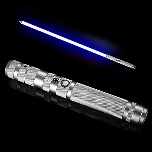 Lekki miecz, RGB 7-kolorowa zmienna metalowa rękojeść noża Lekki miecz, z bojowym efektem dźwiękowym Force FX Duel Light Sword, akumulator USB, odpowiedni na Halloween, bal przebierańców (srebrny)