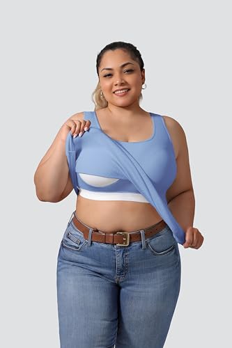 Image of Plus Size U-Back Casual Workout Tank Tops for Women with Built-in Bra, Padded Racerback Gym Athletic Yoga Tops