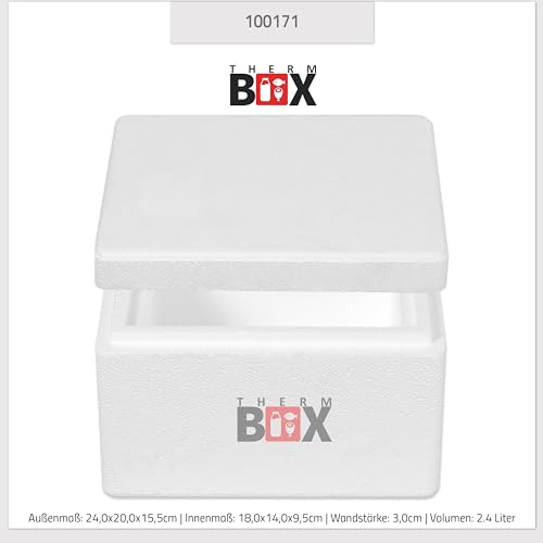 Foto von THERM BOX Styroporbox 2W Innen: 18x14x9cm Wand 3cm Volumen 2,39L Isolierbox Thermobox Kühlbox Warmhaltebox Wiederverwendbar
