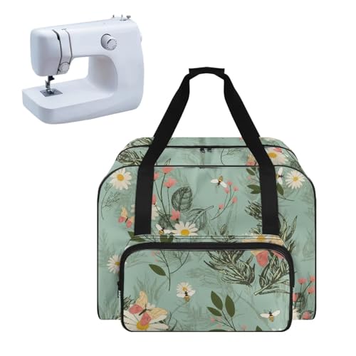 Kathyboom Vintage Flower Sewing Machine Tote - Premium Polyester Construction - Universal Fit - Portable with Dual Zipper and Handle
