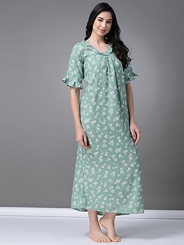 Image of OOMPH! Cotton Blend Nighty for Women's | Night Gown | Nighty | Nightdress | Maxi Dress | Sleepwear | Gown for Women | Nighties | Sleepwear