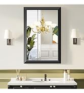 Black Bathroom Mirror for Over Sink,24x36Inch Thick Metal Framed Rectangle Decorative Mirror for ...