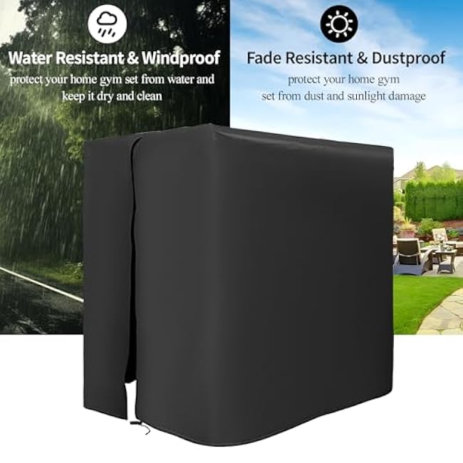Protective Cover for Home Gym Set with Waterproof Zipper, 600D Oxford Waterproof& Dustproof Cover for Gym Station/Home Excersize Equipment Set- UV Resistant, Dustproof, 67L x 41.3W x 72.8H, Black