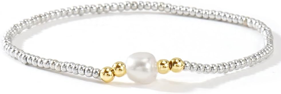 Trendy Pearls White Elastic Bracelets for Women Dainty Handmade Gemstone Gold Silver Plated Beads Bracelet Charm Jewelry Fashion Couple Friendship Gift
