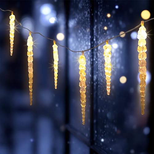 Spetebo LED Eiszapfen Lichterkette mit Timer warm weiß - 285cm / 20 LEDs - Garten Deko Beleuchtung mit 8 Funktionen - Outdoor Weihnachten Winterdeko...