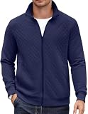 COOFANDY Men's Zp Up Sweatshirt Jacket Casual Stylish Stand Collar Sweatshirt Sweater Jacket with Zipper Navy Blue