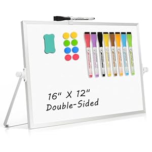 Dry Erase Magnetic White Board, 16″ x 12″ Double-Sided Desktop Whiteboard with Stand, Portable Small Whiteboard Set for Drawing, Office, Home