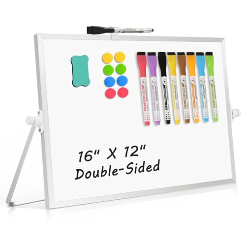 AMUSIGHT Double-Sided Magnetic White Board with Stand, 16" x 12"