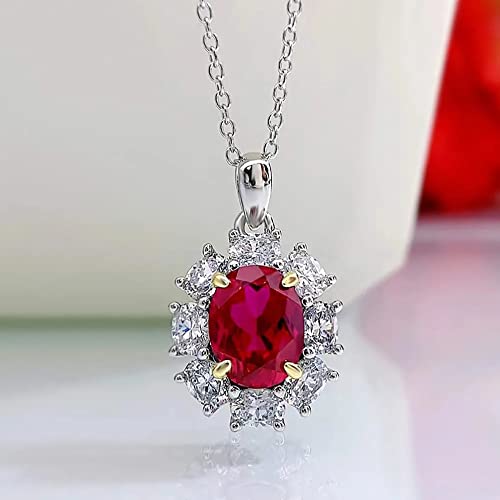 Collier ruby pour femmes en argent 925 pendentif fleur 7x9mm - 2