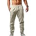 Produktbild WHB Herren Leinenhose Sommerhose Einfarbig Leinen mit Kordelzug Straight Regular Fit Lockere lässige Sporthose (XXXL,Beige)