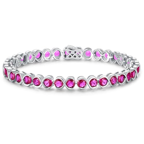 ETERMBOL July Birthstone Bracelets for Women Sterling Silver 7 Inch Infinity Ruby Tennis Bracelets Wedding Anniversary Birthday Jewelry Gifts for Women Wife Girlfriend Mom Her