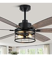 Curve Curio 60 Inch Farmhouse Ceiling Fan with Light and Remote Black Industrial Ceiling Fan Quie...