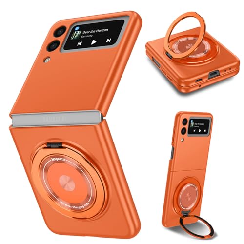 ZHOZEXIN Kompatibel mit Samsung Galaxy Z Flip 3 Hülle magnetischer Scharnierschutz Stoßfeste Hardcover mit Glaskameraschutz für Z Flip 3 5G (Orange)