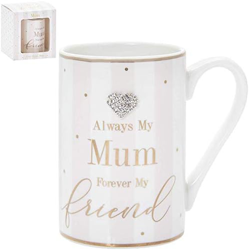 Leonardo Mad Dots Pink and White Striped Mum Mug with Diamante Heart