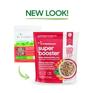 smallbatch Pets Freeze-Dried Tremendous Booster Beef Bites for Canines & Cats, 7 oz, Made in The USA, Natural Produce, Humanely Sourced Meat, Single Supply Protein, Mixer & Topper, with Papaya and Probiotics smallbatch Pets Freeze-Dried Tremendous Booster Beef Bites for Canines & Cats, 7 oz, Made in The USA, Natural Produce, Humanely Sourced Meat, Single Supply Protein, Mixer & Topper, with Papaya and Probiotics