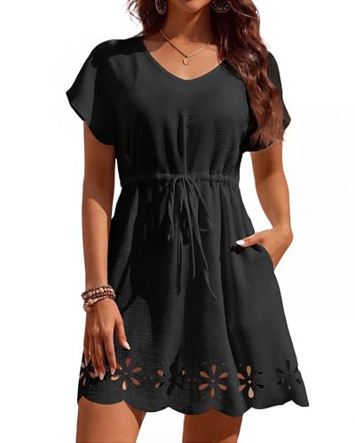 Bsubseach Swimsuit Coverup V Neck Beach Cover Ups with Pockets Drawstring