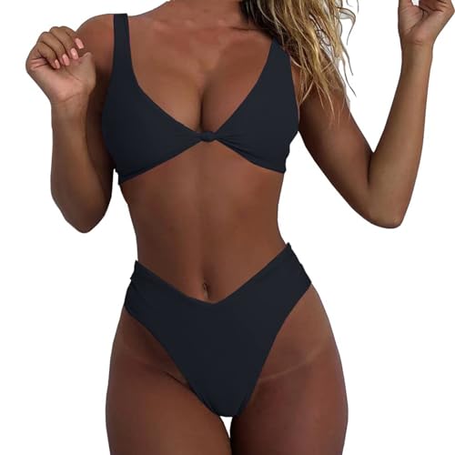 Bikinis para mujer de 2 piezas con estampado tropical hawaiano para mujer, trajes de baño con brasier y volantes, ropa de playa, control de abdomen, traje de baño de cintura alta, traje de baño de