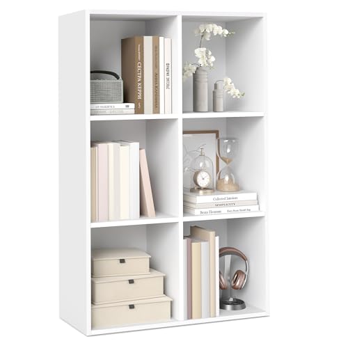 VASAGLE Custos Collection - Bookshelf, Bookcase, Cube Shelf with 6 Compartments, 9.4 x 25.8 x 38.6 Inches, Storage Shelf, for Living Room, Home Office, Dining Room, Cloud White ULBC423W01