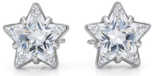 Image of Sterling Silver Cubic Zirconia Star Stud Earrings - SIZE: TINY 4mm Hearts Gift Boxed 5760CZ