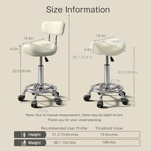 Image of Saddle Stool Adjustable Height Ergonomic Swivel Chair | PU Leather Saddle Seat without Back and Ring Pedal for Salon, Spa, Medical, Massage & Drafting Use White