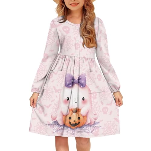 Casual Holiday Dress with Pockets for Girls Aged 5-14 Soft Stretchy Comfy Fall Winter Clothing with Long Sleeve