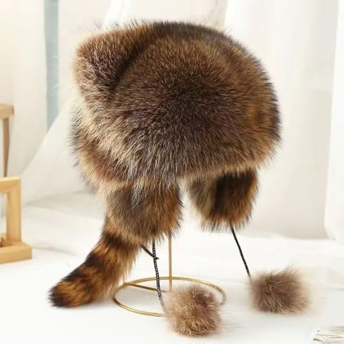 Raccoon Hat Cute Tail Faux Fur, Furry Hat Plush for Men Women's Thick Warm Winter Cosplay Gift3
