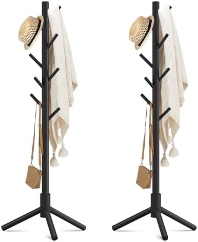 Haddockway Wooden Coat Rack Stand with 8 Hooks New Zealand Pine 3...