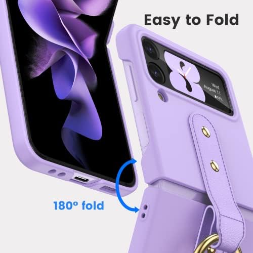 HWeggo Case for Samsung Galaxy Z Flip 4 Cover,Ultra Thin Hard PC Samsung Z Flip 4 Case with Outer Screen Protector and Ring,Shockproof Lightweight Protective Case(Purple)