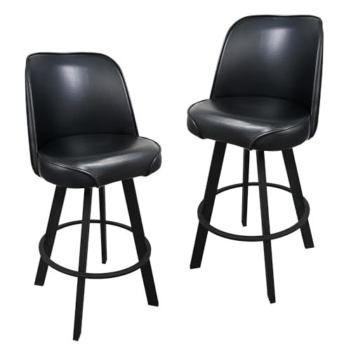Butacos giratorios de cuero sintético para barra, juego de 2, altura para mostrador (30,5 pulgadas), con reposapiés y respaldo, estilo moderno, color marrón oscuro miniatura 1
