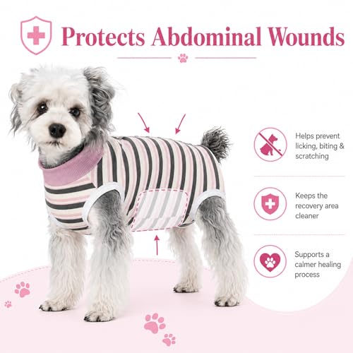 Image of Dog Surgery Recovery Suits, Sleeveless Dog Recovery Suit Female, E-Collar & Cone Alternative Surgical Suit for Small and Medium Dogs After Surgery, Striped Dog Onesie Pajamas