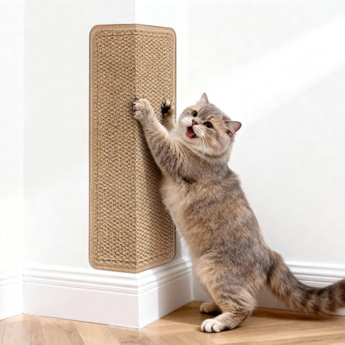 ENONCI Corner Cat Scratcher | Cat Scratchers Wall Mounted with Faux Sisal & Carpet Pad 23.6x11.8 Inch Furniture Protector for Indoor Cats to Protect Couches & Walls