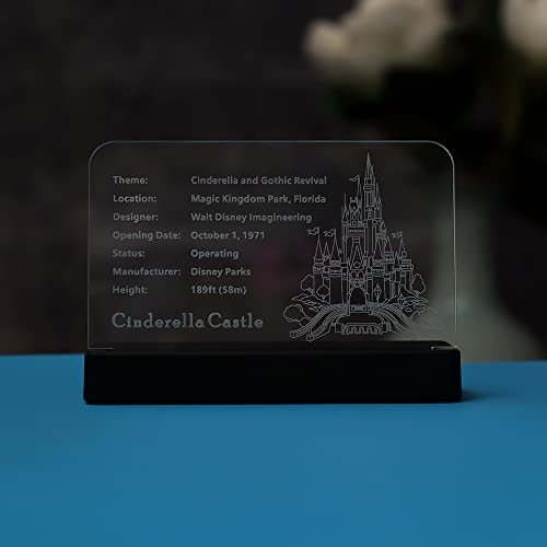 Kyglaring Glowing Clear Acrylic Name Plate with Power Base Designed for Lego Disney Castle 71040 Building Set Sign Display
