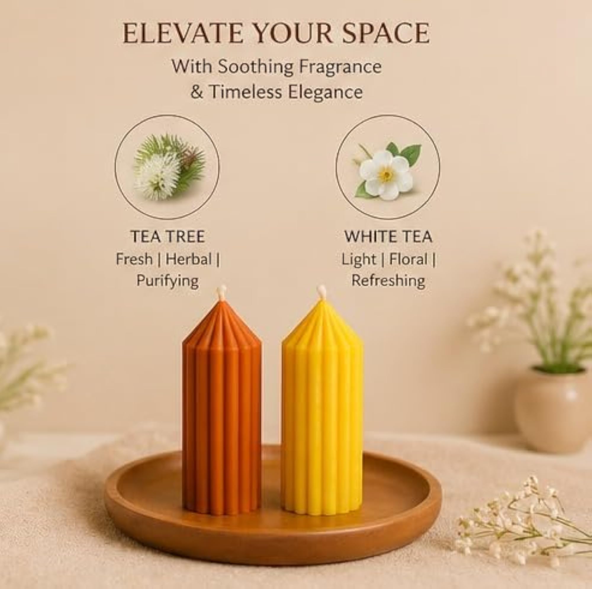 Luxury Scented Soy Wax Ribbed Pillar Candles