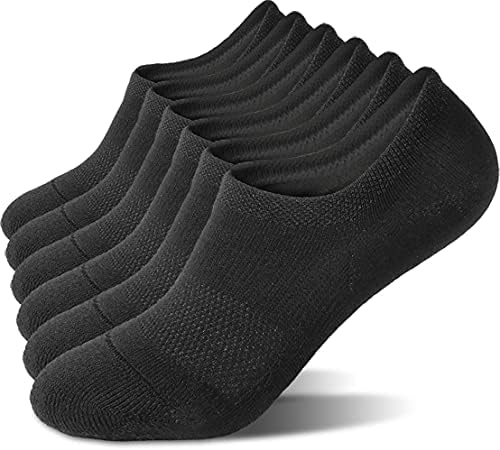 ABCTHX 6 Pairs Cushioned No Show Socks for Women and Men | Mesh Ventilating Performance | No-Slip Low Cut Flat Liner (Large, 6 x Black)