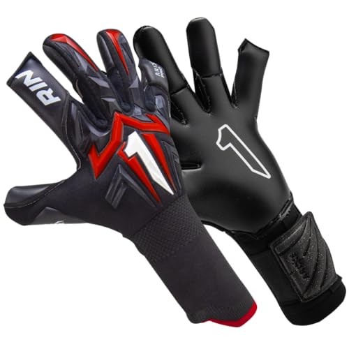 Rinat Aries X Pro Goalkeeper Gloves Elite AXG Latex for Supreme Grip | Hybrid Cut for Control | Impact Protection | Double Anchor Wristband | All-Weather Performance (Black/Red 7)