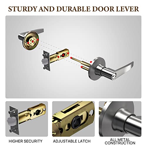 Vicmeon Entrance Lever Door Handle, Keyed Entry Door Lock, Entrance Door Lever With Keys For Exterior/Interior Doors, Reversible For Right And Left Side, Satin Stainless Steel #TOP3