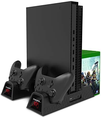 Vertical Cooling Stand, Megadream Xbox One Twin Controller Charging Docking Station Dock Cooler for Xbox One/ Xbox One S /Xbox One X Console & 2 Pack 600mAh Batteries & 12 Recreation Disc Storage