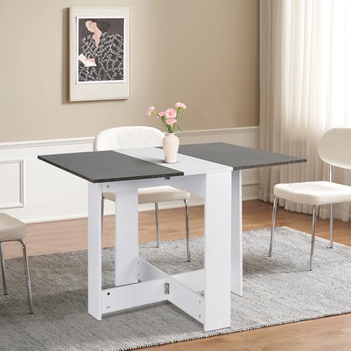 HUOLE Table à Manger Pliante, Table de Cuisine Salle a Manger Extensible, pour 2 à 6 Personnes, avec 2 abattants, pour Petits espaces, rectangulaire, Design...