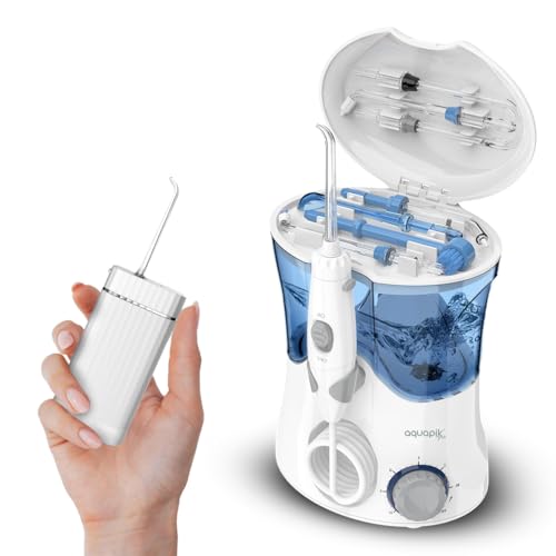 Compra inteligente de Boston Tech: Ducha de mesa Aquapik Pro Aquapik Mini en un solo paquete. Ahorra dinero y cuida tu salud bucal en casa y de viaje; cubre diversas necesidades bucales(Blanco-Blanco)