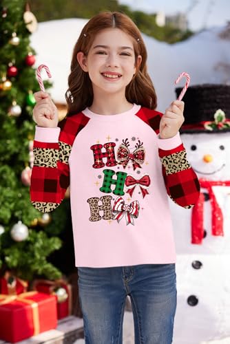 Image of BesserBay Girl's Christmas Buffalo Plaid Raglan Top Funny Holiday Graphic Shirt 4-14 Years