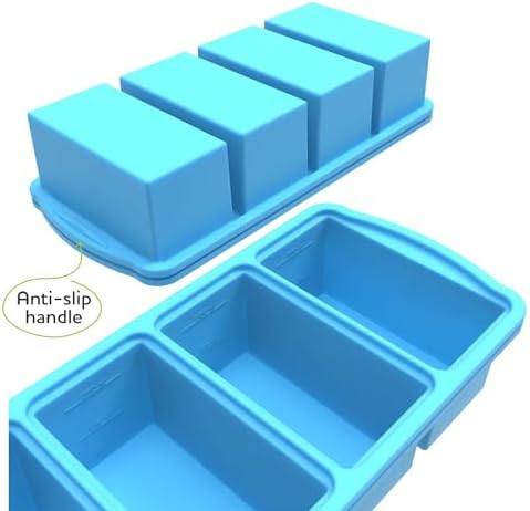 Silicone Freezer Trays with Lid,1-cup Soup Freezer Container large Ice Cube Molds with Reinforced Steel Ring Top for freezing Soup Sauce Broth Leftovers oven Dishwasher -Safe(2-Pack) - Thumbnail 3