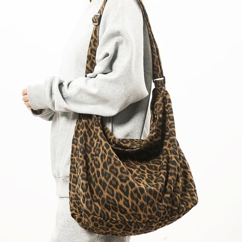 Image of Cotton Tote Handbag Women Canvas Crossbody Beach Bag Hobo Shoulder Tote Bag with 3 External Pocket,Zipper Closure