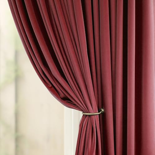 Image of Christmas Red Velvet Curtains 84 Inch Length 2 Panels Back Tab Pocket Victorian Vintage Luxury Living Room Darkening Thermal Insulated Decorative Long Drape for Bedroom Holiday Xmas Gift Burgundy Wine