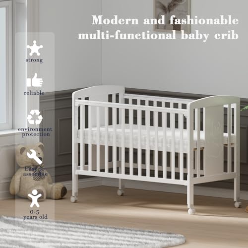 سرير اطفال خشبي 3 في 1 من ميسي بيبي، سرير اطفال قابل للتحويل مع قضيب تسنين، 3 اوضاع قاعدة سرير قابلة للتعديل، مرتبة فاخرة من صبار الوفيرا، للاطفال من الولادة الى 5 سنوات (مرتبة قطيفة 60 ملم)